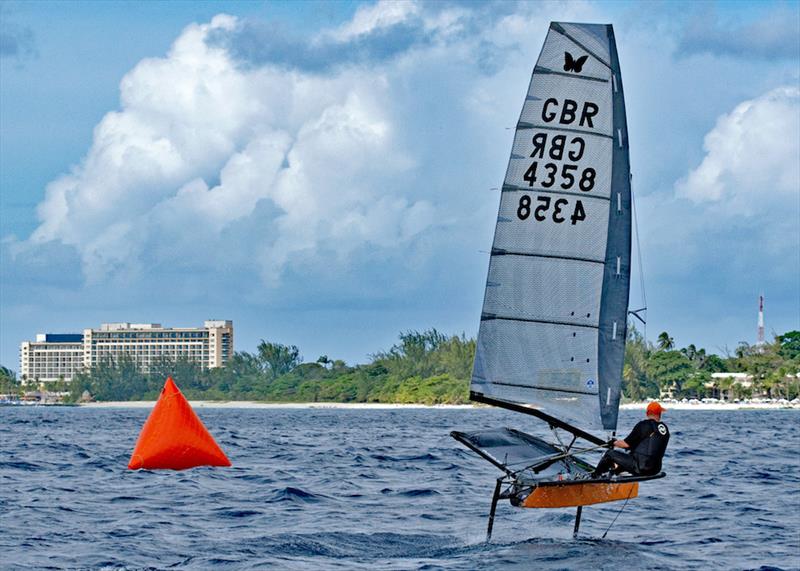 Andy Budgen on his foiling International Moth, Nano Project, Mount Gay Round Barbados Series day 1 photo copyright Peter Marshall / MGRBR taken at Barbados Cruising Club and featuring the International Moth class