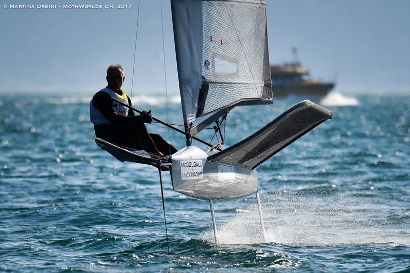 Rob Greenhalgh warms up for the Worlds on Lake Garda photo copyright Martina Orsini taken at Fraglia Vela Malcesine and featuring the International Moth class