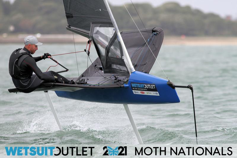 Dan Ward on day 2 of the Wetsuit Outlet UK Moth Nationals 2021 photo copyright Mark Jardine / IMCA UK taken at Stokes Bay Sailing Club and featuring the International Moth class