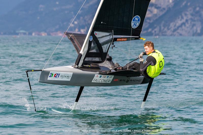 Tom Slingsby on day 3 of the International Moth Worlds 2021 photo copyright Angela Trawoeger taken at Fraglia Vela Malcesine and featuring the International Moth class