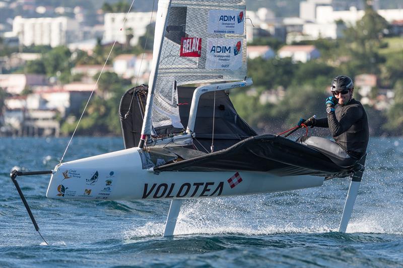 Early lead in the Moths for Benoit Marie, despite a broken wing bar - Martinique Flying Regatta 2018 photo copyright Jean-Marie Liot / Martinique Flying Regatta taken at  and featuring the International Moth class