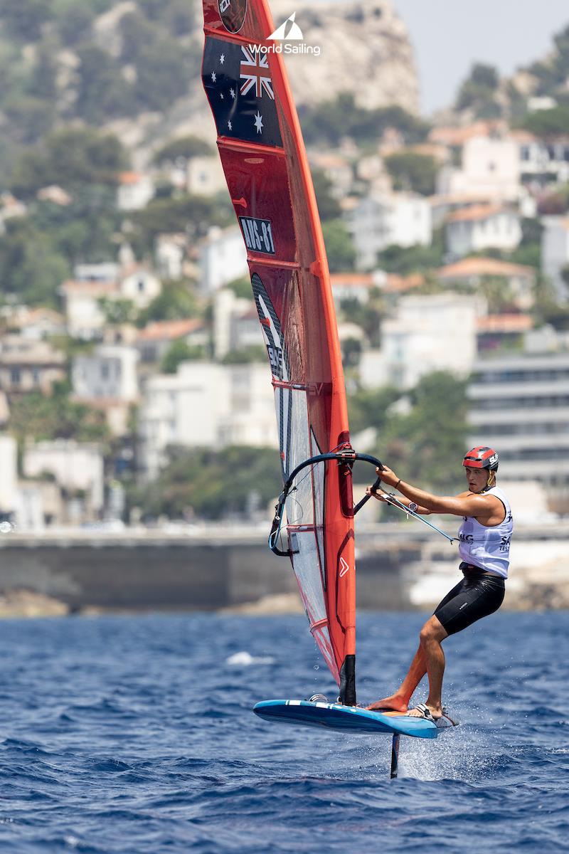 Grae Morris - Paris 2024 Olympic Test Event Day 3 photo copyright World Sailing taken at  and featuring the iQFoil class