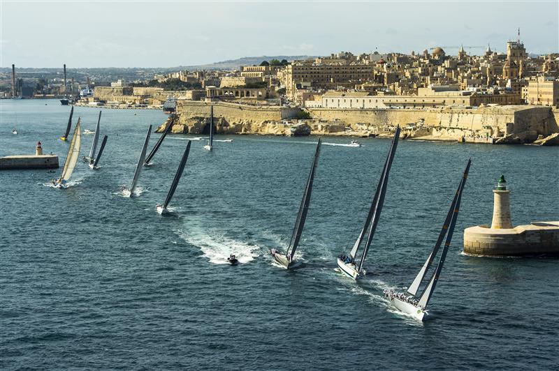 Alegre (GBR), Morning Glory (GER) and Robertissima III (ITA) leading the fleet off Grand Harbour in the Rolex Middle Sea Race photo copyright Kurt Arrigo / Rolex taken at Royal Malta Yacht Club and featuring the IRC class