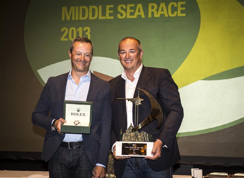 Michele Galli (left), owner of B2 (ITA), overall winner of the 34th Rolex Middle Sea Race photo copyright Kurt Arrigo / Rolex taken at Royal Malta Yacht Club and featuring the IRC class