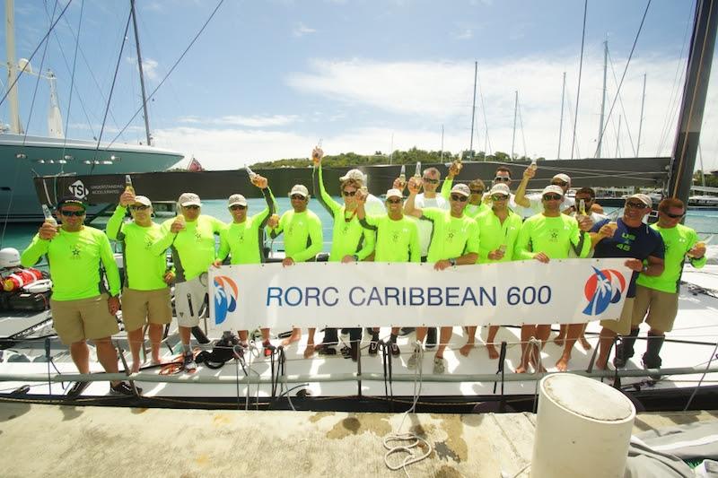 Bella Mente celebrate dockside after their finish in the RORC Caribbean 600 photo copyright Kevin Johnson / www.kevinjohnsonphotography.com taken at Royal Ocean Racing Club and featuring the IRC class