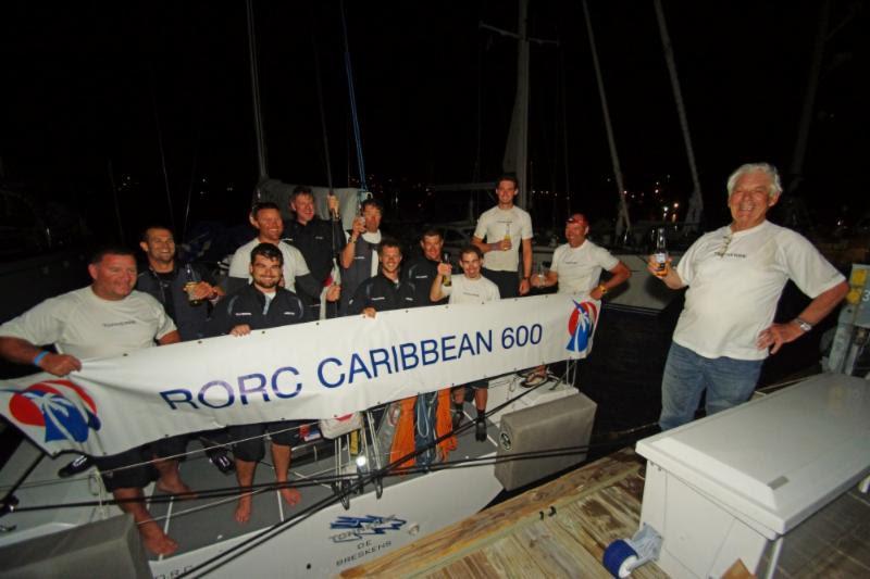 Piet Vroon and the Dutch crew on Tonnerre de Breskens 3 celebrate dockside after completing the RORC Caribbean 600 photo copyright Kevin Johnson / www.kevinjohnsonphotography.com taken at Royal Ocean Racing Club and featuring the IRC class