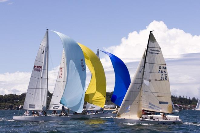 Adams 10s close contest under spinnaker on day one of the Sydney Harbour Regatta photo copyright Andrea Francolini taken at Middle Harbour Yacht Club and featuring the IRC class
