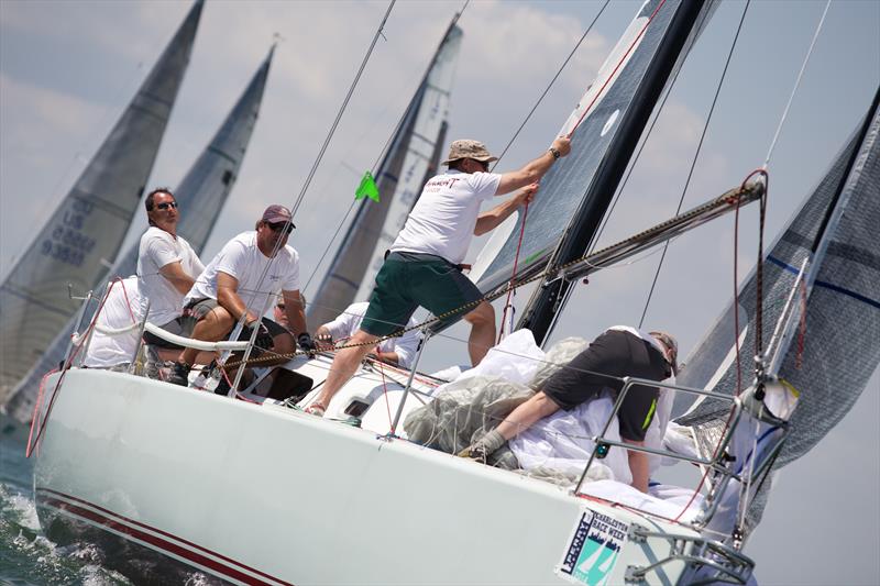 Gerry Taylor's Cape Fear 38 Tangent goes for the spinnaker hoist well offshore on day 2 at 2014 Sperry-Top Sider Charleston Race Week photo copyright Meredith Block / 2014 Sperry Top-Sider Charleston Race Week taken at Charleston Yacht Club and featuring the IRC class