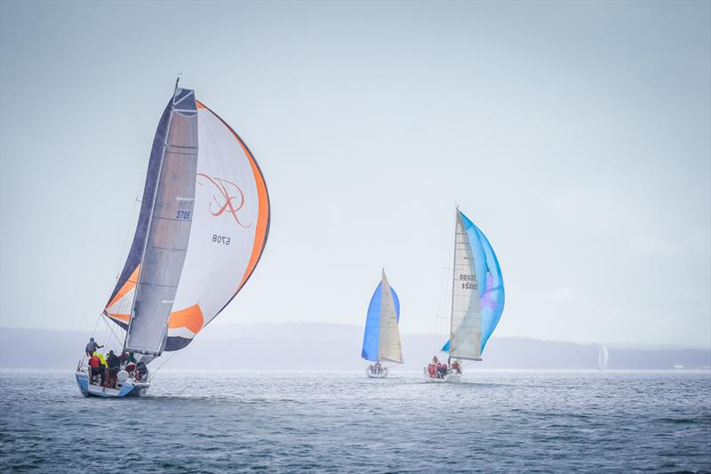 Kerinda, left, Al Fresco, centre, Next Light, right during the Pantaenius Commodore's Cup at Sail Port Stephens photo copyright Jon Reid / Saltwater Images taken at Corlette Point Sailing Club and featuring the IRC class