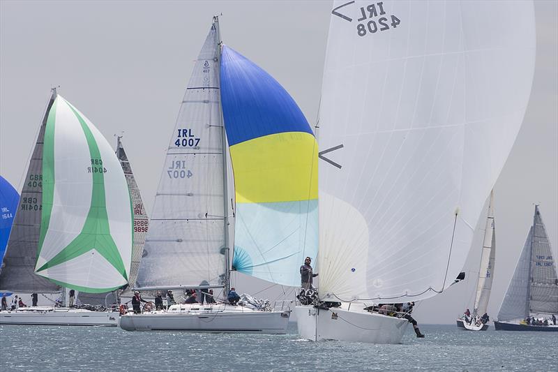 George Sisk's WOW! (right) leads the fleet on the opening day of racing at the Teng Tools ICRA Irish Championships photo copyright David Branigan / www.oceansport.ie taken at Royal Irish Yacht Club and featuring the IRC class
