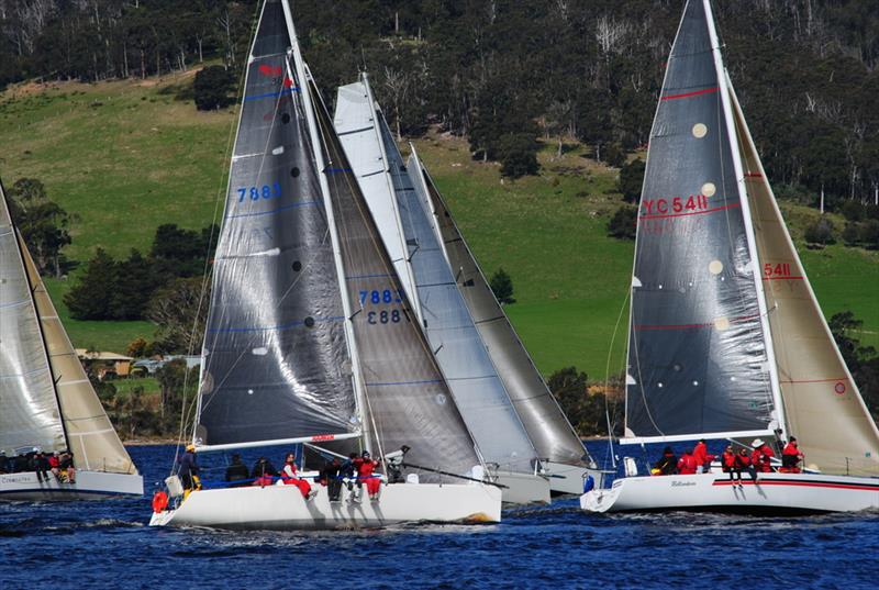 Division 1 fleet gets away in Saturday's Cock of the Huon photo copyright Peter Campbell taken at Derwent Sailing Squadron and featuring the IRC class