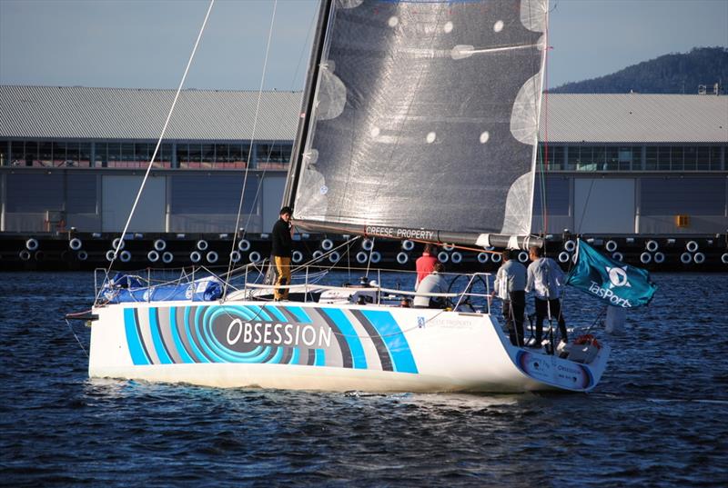 Obsession off the Hobart waterfront before Friday night's start of the Maria Island Race photo copyright Peter Campbell taken at Royal Yacht Club of Tasmania and featuring the IRC class