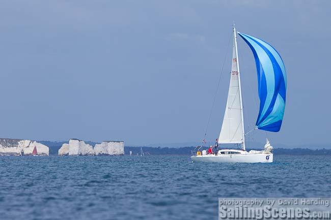 Sous Mama Boule sailing past Durlston Head and Old Harry on Monday morning during the 2015 RORC Myth of Malham Race photo copyright David Harding / www.sailingscenes.com taken at Royal Ocean Racing Club and featuring the IRC class