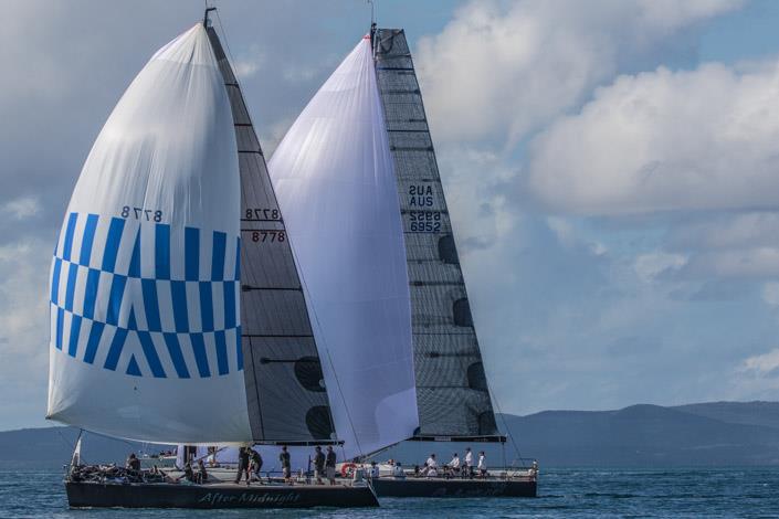 Midnight and Celestial at the start of the Brisbane to Keppel Tropical Yacht Race photo copyright Luke Van der Kamp / VDK Imaging taken at Royal Queensland Yacht Squadron and featuring the IRC class