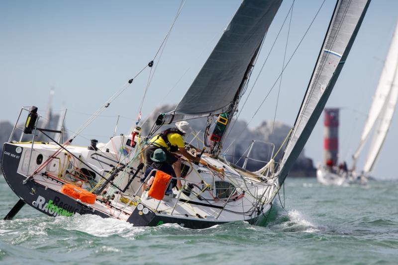Leading the RORC Season's Points Championship - Louis-Marie Dussere's JPK 1010 Raging Bee comes up to the Needles in the RORC Cowes-Dinard-St Malo Race - photo © Paul Wyeth / www.pwpictures.com