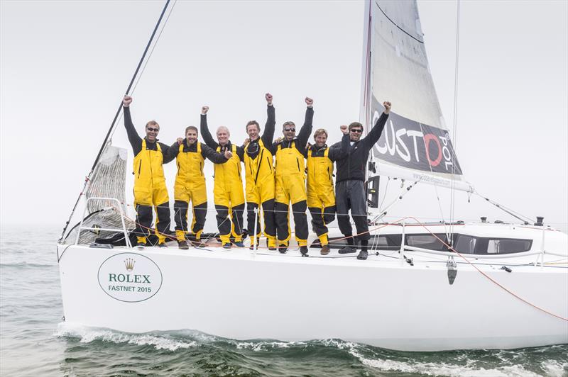 Courrier du Leon crew celebrate Rolex Fastnet Race victory photo copyright Rolex / Kurt Arrig taken at Royal Ocean Racing Club and featuring the IRC class