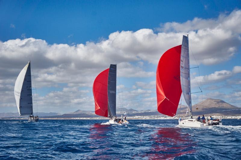 Windfall, Tales II and Aloha leave Lanzarote, bound for the spice island of Grenada in the RORC Transatlantic Race photo copyright RORC / James Mitchell taken at  and featuring the IRC class