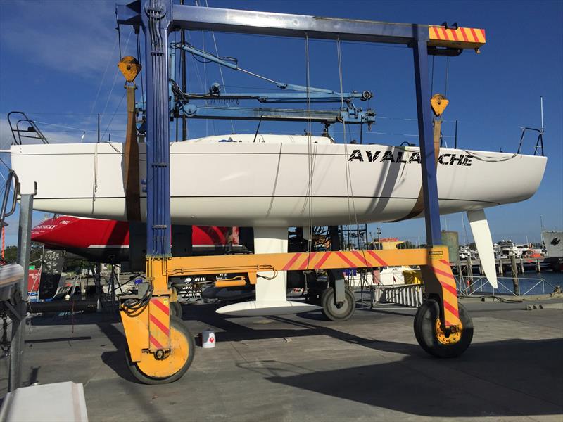 Brand new 'Avalanche' on travelift ready to launch ahead of the Rolex Sydney Hobart race photo copyright Hugh Ellis taken at  and featuring the IRC class