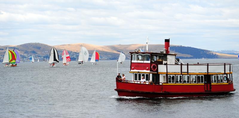 Hobart's iconic ferry, the MV Emmalisa with the Combined Club fleet in the distance photo copyright Peter Campbell taken at  and featuring the IRC class