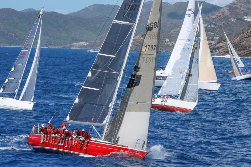 A close race in IRC Two with defending class champion, Scarlet Oyster, skippered by Ross Applebey just ahead of the pack in the RORC Caribbean 600 photo copyright RORC / Tim Wright taken at Antigua Yacht Club and featuring the IRC class