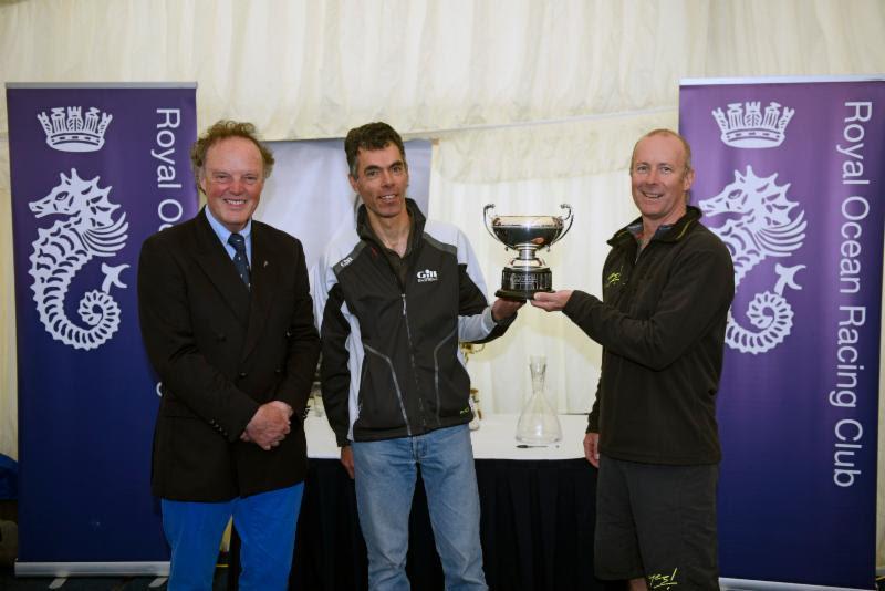 RORC Commodore, Michael Boyd with joint RORC IRC National Championship trophy winners, Benoit D'halluin, helmsman of Dunkerque - Les Dunes de Flandre and Adam Gosling, owner/driver of Yes! at the RORC IRC Nationals photo copyright Rick Tomlinson / www.rick-tomlinson.com taken at Royal Ocean Racing Club and featuring the IRC class