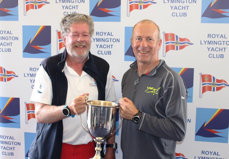 Andrew McIrvine presenting the Royal Lymington Cup to Adam Gosling of Yes! photo copyright RLYC taken at Royal Lymington Yacht Club and featuring the IRC class
