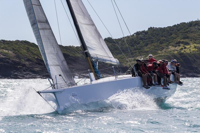 Victoire - all weight on the rail on day 3 of Airlie Beach Race Week photo copyright Andrea Francolini taken at Whitsunday Sailing Club and featuring the IRC class