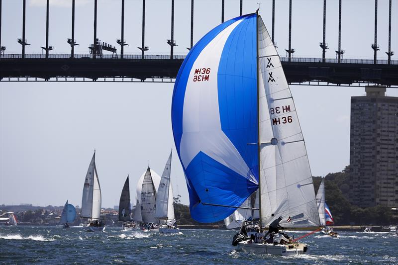 7 Islands fleet heads under Sydney Harbour Bridge on day 1 of the Sydney Short Ocean Racing Championship photo copyright Allan Coker taken at Middle Harbour Yacht Club and featuring the IRC class