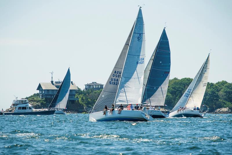 The 2016 Ida Lewis Distance Race fleet heads past The Dumplings in Narragansett Bay photo copyright Cate Brown taken at Ida Lewis Yacht Club and featuring the IRC class