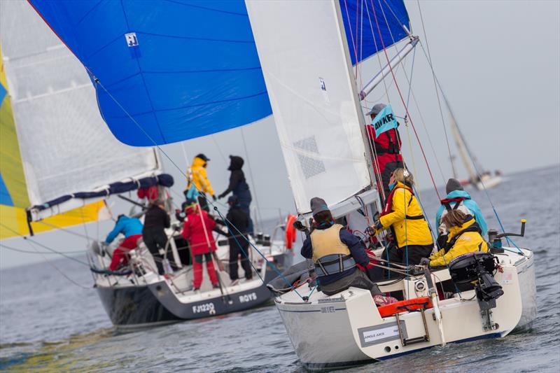 Jungle Juice (foreground) and Javelin at the Australian Women's Keelboat Regatta photo copyright Bruno Cocozza taken at Royal Melbourne Yacht Squadron and featuring the IRC class