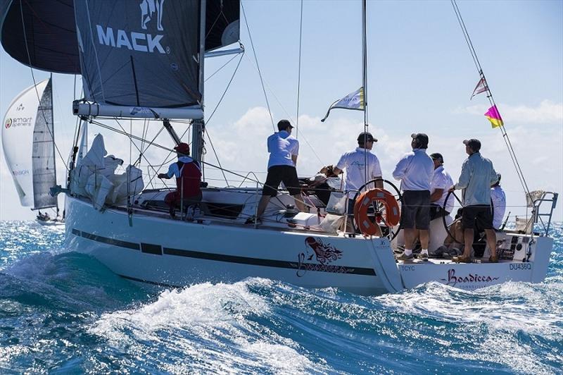 Boadicca goes surfing at Airlie Beach Race Week 2016 photo copyright Andrea Francolini taken at Whitsunday Sailing Club and featuring the IRC class