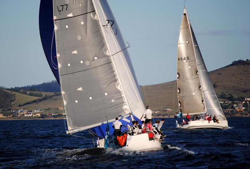 Yachts head down the River Derwent after the twilight start of a Maria Island Race photo copyright Peter Campbell taken at Royal Yacht Club of Tasmania and featuring the IRC class
