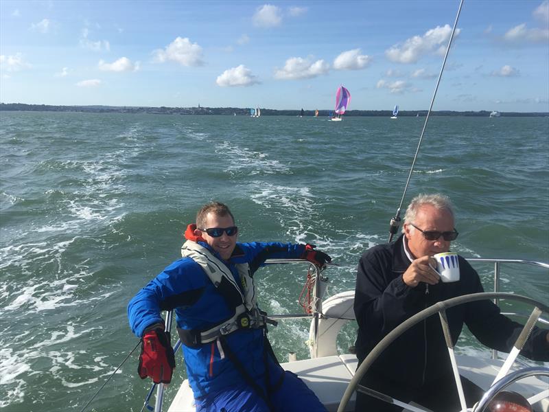 Coffee and shades during the JOG Solent Lymington race photo copyright Paul Nicholl & Cath Crocker taken at Junior Offshore Group and featuring the IRC class