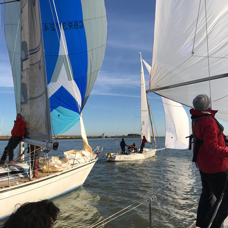Big Zipper, Jemini and Reefer fight the tide with 0.4 under the keel in Medway YC Autumn Series Race 4 photo copyright Aaron Goodman-Simpson taken at Medway Yacht Club and featuring the IRC class