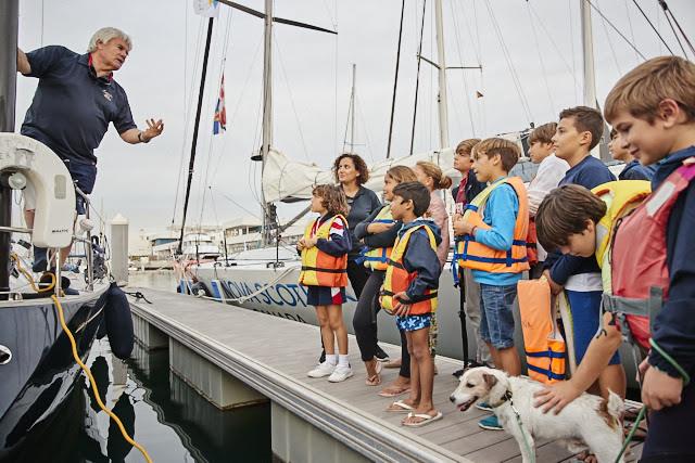 Johann von Eicken, owner of Swan 56 Latona talks to the young Opi sailors from the Real Club Nautico de Arrecife about the RORC Transatlantic Race title - photo © RORC / James Mitchell