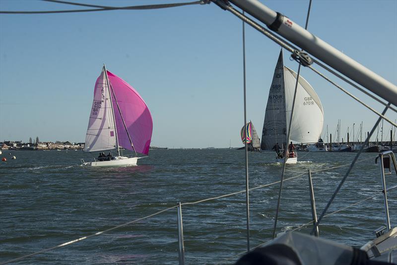 Glorious Fools (pink) and Mantra during race 1 of the Croucht Yacht Club Nutcracker Series photo copyright Alan Shrimpli taken at Crouch Yacht Club and featuring the IRC class