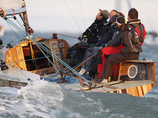 Collective Spirit, the 30ft sportsboat built from recycled materials donated by the public for last year's Cultural Olympiad, on her way to the J.P. Morgan Asset Management Round the Island Race finish photo copyright Paul Wyeth / www.pwpictures.com taken at  and featuring the IRC class