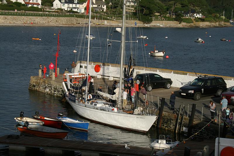 Gipsy Moth IV moored in St Mawes harbour during an early visit to Falmouth harbour photo copyright St Mawes Sailing Club / PPL taken at Royal Cornwall Yacht Club and featuring the IRC class