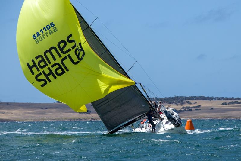 Day 1 – Caillin Howard and David Oliver's Aikin Hames Sharley had a touch on at the finish line – Teakle Classic Lincoln Week photo copyright Take 2 Photography taken at Port Lincoln Yacht Club and featuring the IRC class