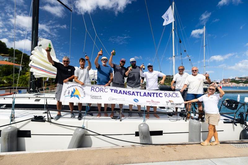 Pata Negra was welcomed to the dock with cold beers by Marina Manager Zara Tremlett - RORC Transatlantic Race photo copyright Arthur Daniel / RORC taken at Royal Ocean Racing Club and featuring the IRC class
