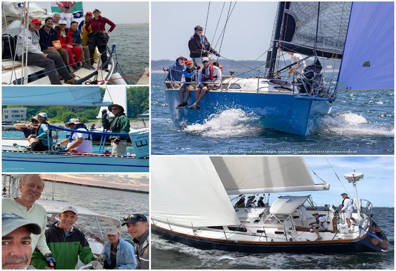Clockwise from top right: Defending Venona Trophy winner AFRICA under sail at last year's Edgartown Race Weekend, Denali under sail, crew of Denali, crew of Crazy Horse, crew of Resilience photo copyright EYC / Stephen Cloutier taken at Edgartown Yacht Club and featuring the IRC class