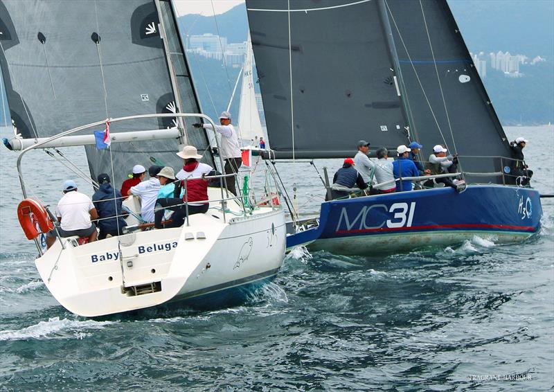 Baby Beluga chases down H3O during Monsoon Spring Series 2024 Race 2 photo copyright HHYC taken at Hebe Haven Yacht Club and featuring the IRC class