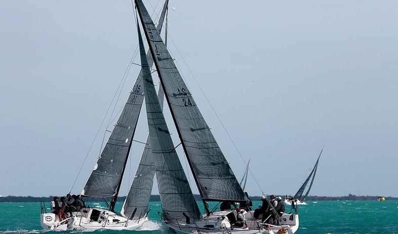 Crossing tacks in the J/111 class on day 3 of Quantum Key West Race Week 2016 photo copyright Max Ranchi / Quantum Key West taken at Storm Trysail Club and featuring the J111 class