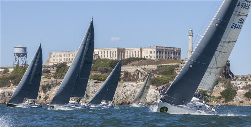 J 120 fleet off Alcatraz on day 1 of the Rolex Big Boat Series in San Francisco photo copyright Daniel Forster / Rolex taken at St. Francis Yacht Club and featuring the J120 class