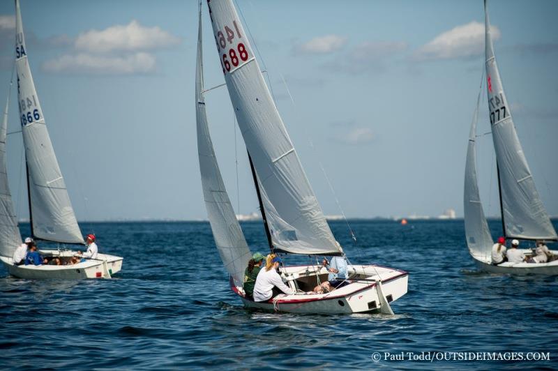 The first event of the 2017 Helly Hansen NOOD Regatta, hosted by St Petersburg Yacht Club. Sunday is the last day of racing. Light and shifty on the A circle with Lightnings, Sonars and J24's photo copyright Paul Todd / www.outsideimages.com taken at St. Petersburg Yacht Club, Florida and featuring the J/24 class