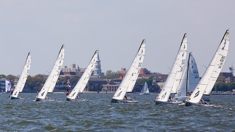 The huge J/70 fleets provided great spectator action for tourists in downtown Charleston on day 2 at 2014 Sperry-Top Sider Charleston Race Week photo copyright Meredith Block / 2014 Sperry Top-Sider Charleston Race Week taken at Charleston Yacht Club and featuring the J70 class