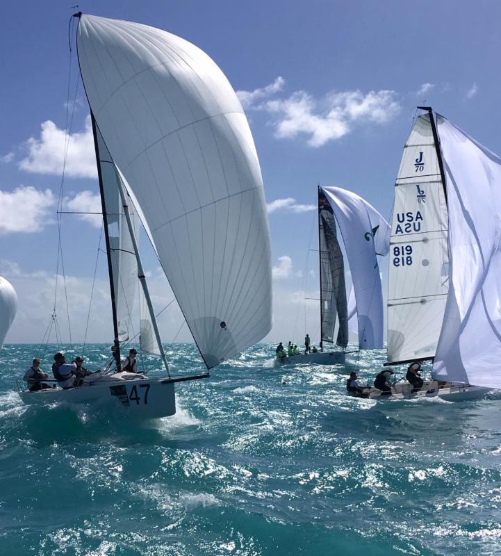 Not only starts, but finishes were close too in the J/70's on day 1 at Quantum Key West Race Week photo copyright Quantum Key West Race Week / Martha Parker taken at Storm Trysail Club and featuring the J70 class