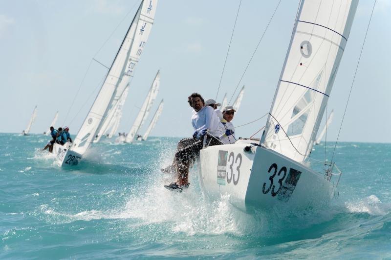 Calvi Network punches upwind to lead the J/70 Class on day 1 at Quantum Key West Race Week photo copyright Quantum Key West Race Week / www.PhotoBoat.com taken at Storm Trysail Club and featuring the J70 class
