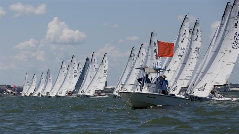 More than 70 boats comprise the J/70 fleet on day 1 at Charleston Race Week photo copyright Charleston Race Week / Meredith Block taken at Charleston Yacht Club and featuring the J70 class
