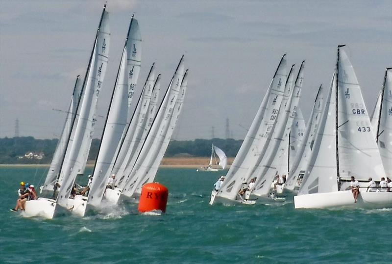 Three competitive races in the Central Solent on day 2 of the J/70 UK Nationals in Cowes photo copyright Louay Habib / Key Yachting taken at Royal Yacht Squadron and featuring the J70 class